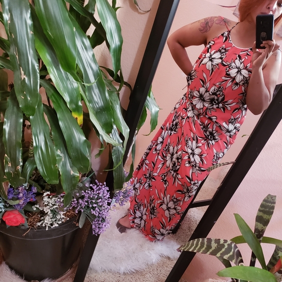 Nymphe Coral Flower Print Rayon Gauze Open Back Maxi  Small, Medium, Large - Picture 2 of 7